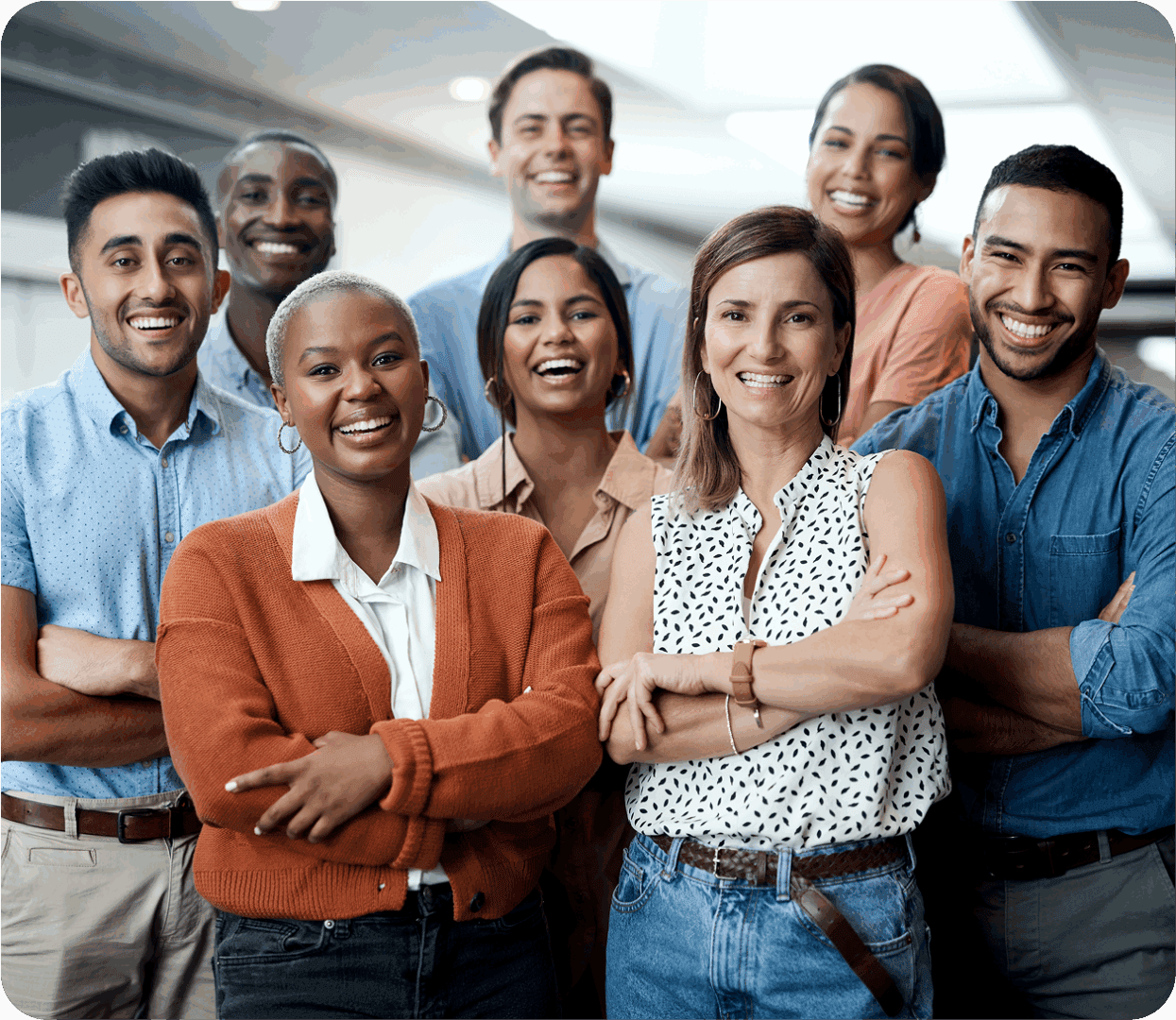 Smiling group of diverse professionals together.
